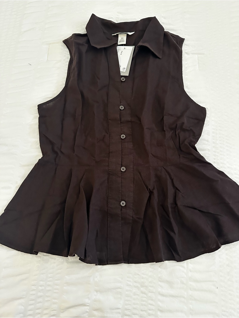 H&M Sleeveless Linen Blend Peplum Top - Dark Brown - Medium